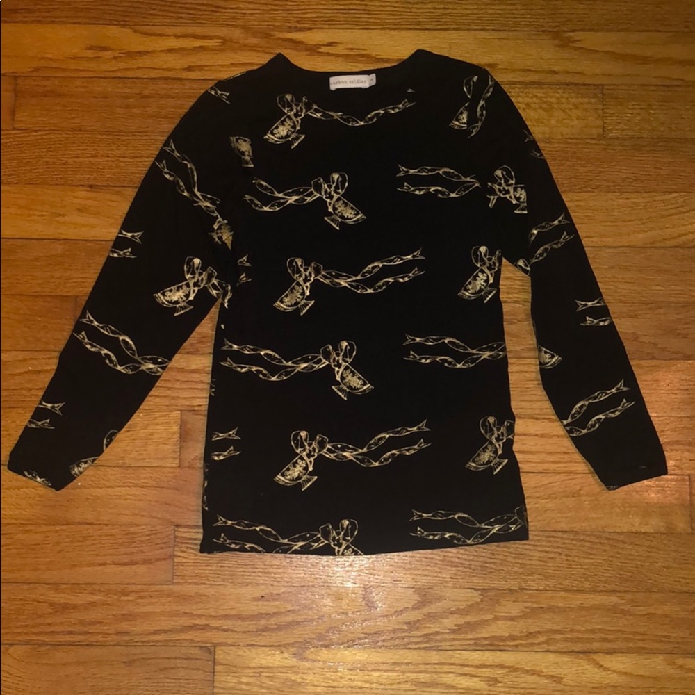 Girls LS Black Shirt with Metallic Gold Teacups